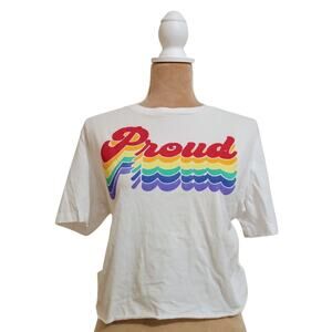 LGBTQ Pride Rainbow Theme Ooak Upcycled Custom Cut & Braided Tee Shirt SZ S/M